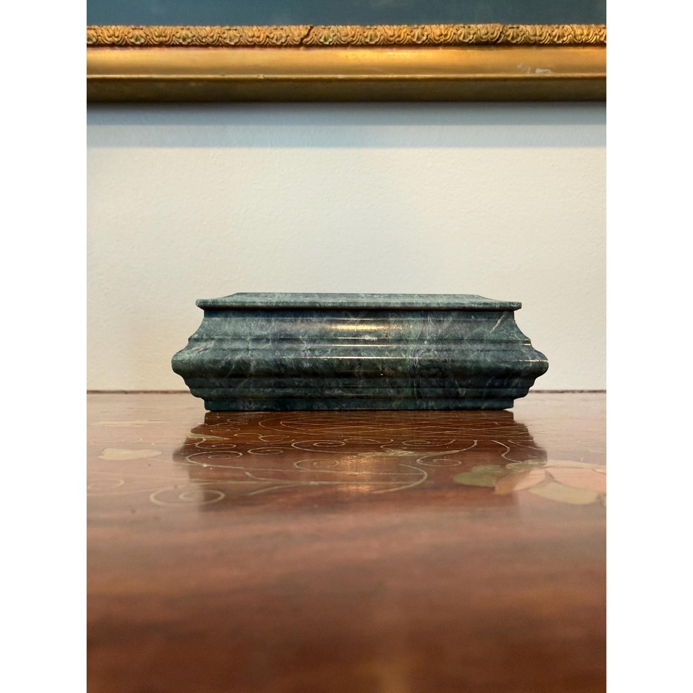 Vintage Edna Hibel Marble Jewelry Box - Signed Green Stone Trinket Box - Picture 9 of 15